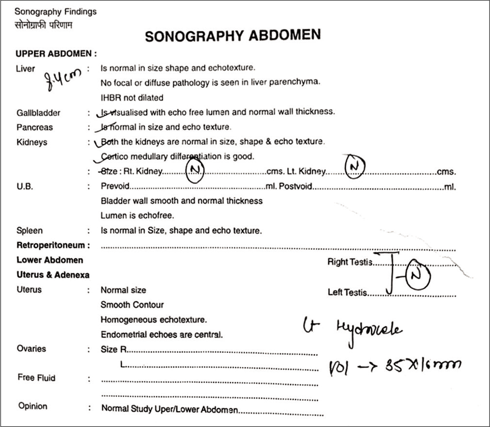 Pre-treatment USG report