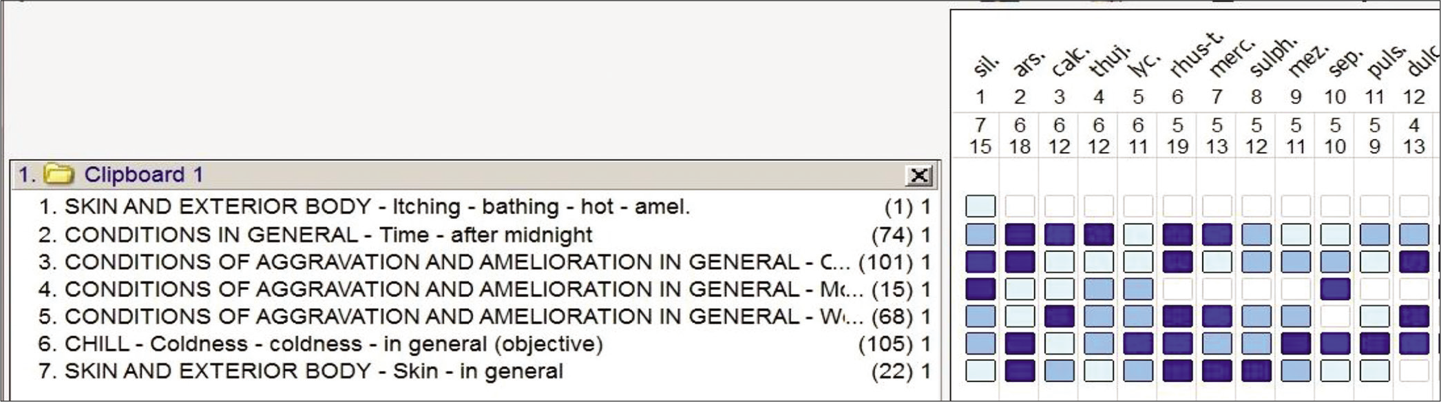 Repertorisation sheet.