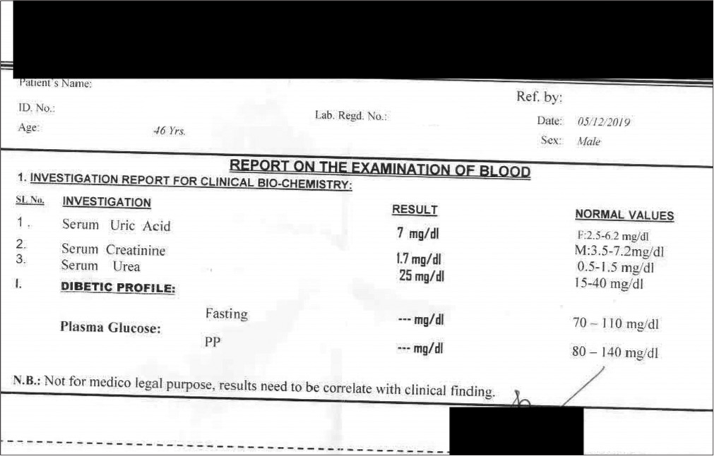 Blood Examination report of Case 1 on 05.12.2019.