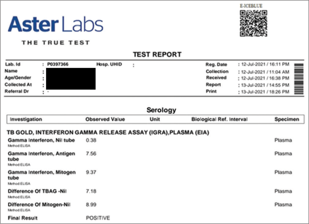 TB GOLD TEST: Positive.